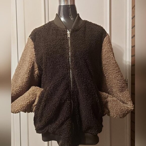 Diesel Reversible Bomber Colorblock Sherpa Teddy Fleece Y2K Streetwear Large - Picture 2 of 16